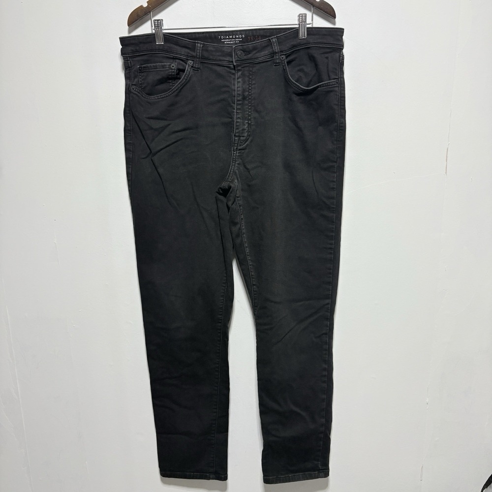 7 Diamonds Generation Jeans Mens 38 X 34 Black 5 Pocket Straight Soft Stretch
